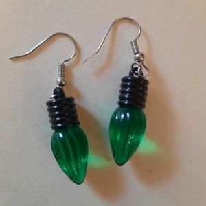 Green Ribbed Light Bulb Earrings